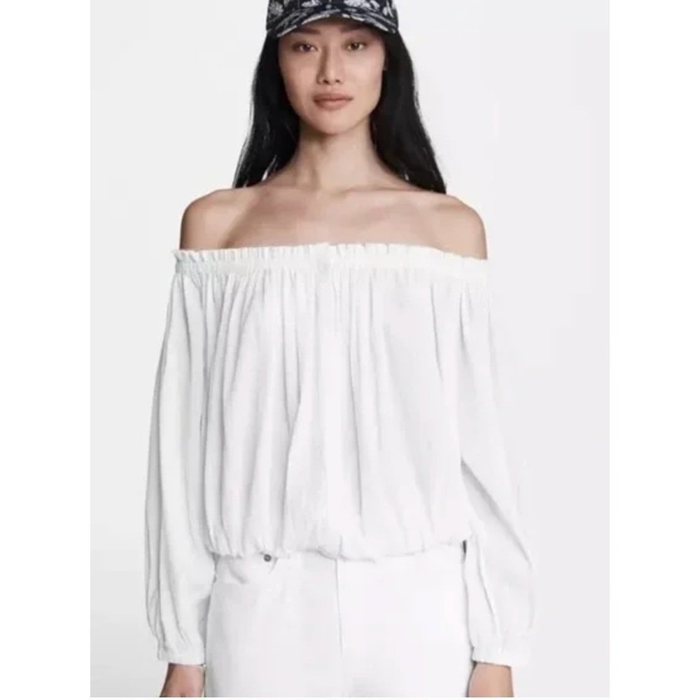 Rag & Bone Shirt Womens Medium White Off‎ Shoulder Crop Cotton Linen Blend